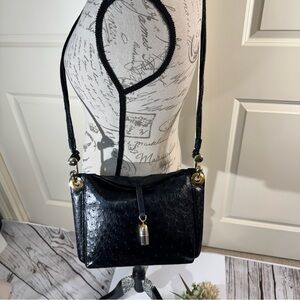 Vintage Sabatini  Black Ostrich Leather Crossbody Bag